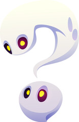 Halloween font, question sign. Cartoon evil type, funny scary typeface, spooky monster alphabet punctuation symbol. Isolated vector spook, soul or phantom, ghostly abc typography glyph or mark