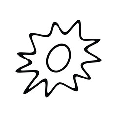 A stylized black and white outline of a starburst with wavy edges.