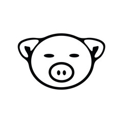 A black and white outline of a pig's face, featuring round ears, small eyes, and a prominent snout.