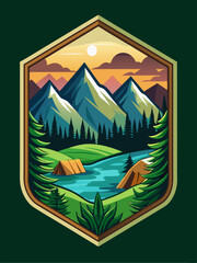 Mountain Landscape with Lake, Forest, and Tents