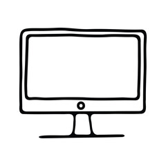 A black and white icon of a desktop monitor with a simple, clean design.