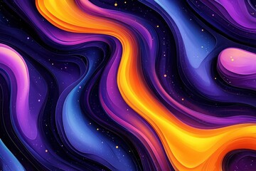 Abstract Purple, Blue, and Orange Swirls with Scattered Dots