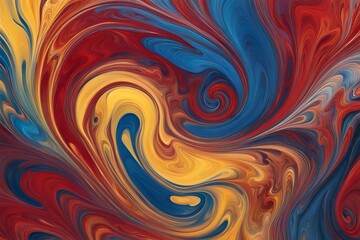 A vibrant swirl of mixed paint colors creating a marbled effect with rich reds blues and yellows, Ai Generated