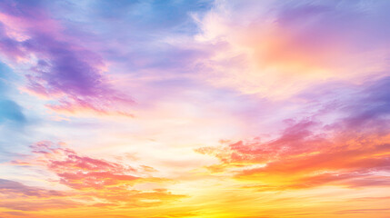 Blue, purple, orange, red, yellow sky - Fantasy vibrant panoramic sunset sky - Gradient rich colors - ethereal dreamy summer sunset or sunrise sky. Uplifting and peaceful sky.