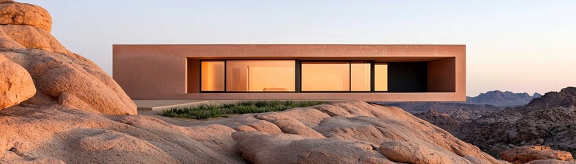 sustainable architecture modern eco-friendly home built into desert landscape with expansive views.