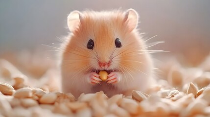 Adorable Hamster Nibbling on Sunflower Seed in Cozy Autumn Setting