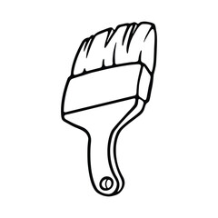 A clean black and white outline illustration of a paintbrush with thick bristles.