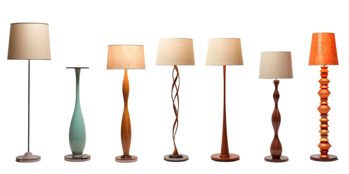 Collection of Beautiful Floor Lamps on transparent background, png	 - Powered by Adobe