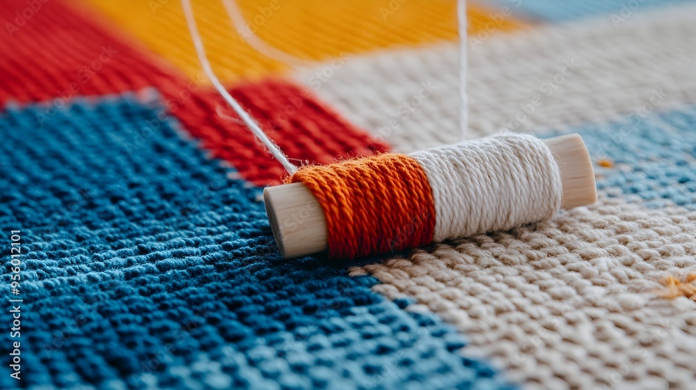 Poster captivating close up of colorful textile weaving process