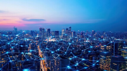 Obraz premium Connected Cityscape at Twilight