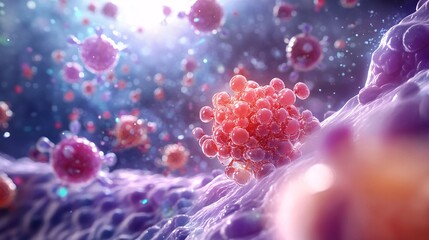 Microscopic View of Cells and Virus Particles