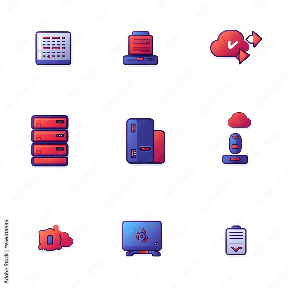 Poster Flat Gradient Cloud Computing Icons Depicting Data Storage and Transfer Symbols