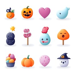 Naklejka premium Flat Gradient Icon Set of Seasonal Holidays Like Halloween Pumpkin Easter Egg and Valentine s Heart