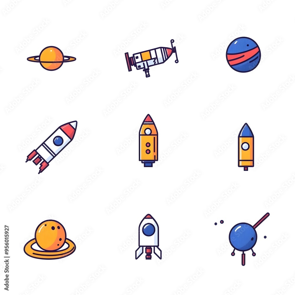 Poster Flat Gradient Icons Depicting Elements of Space and Astronomy