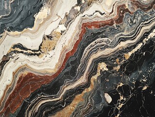 Obraz premium Abstract background with black, white, red, and gold marble pattern.