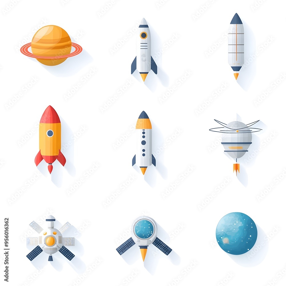 Poster flat gradient icons for space and futuristic technology
