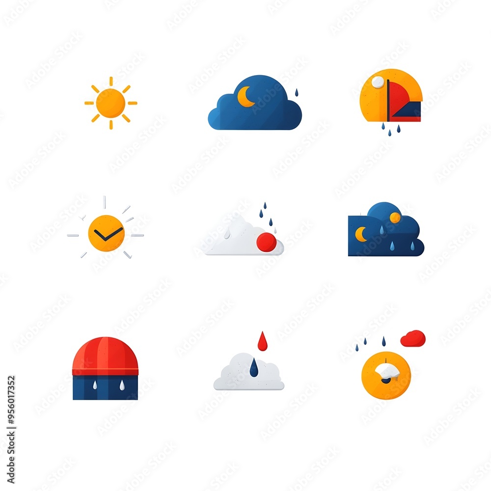 Aufkleber Flat Gradient Weather Icon Set for Digital Interfaces and Forecasts