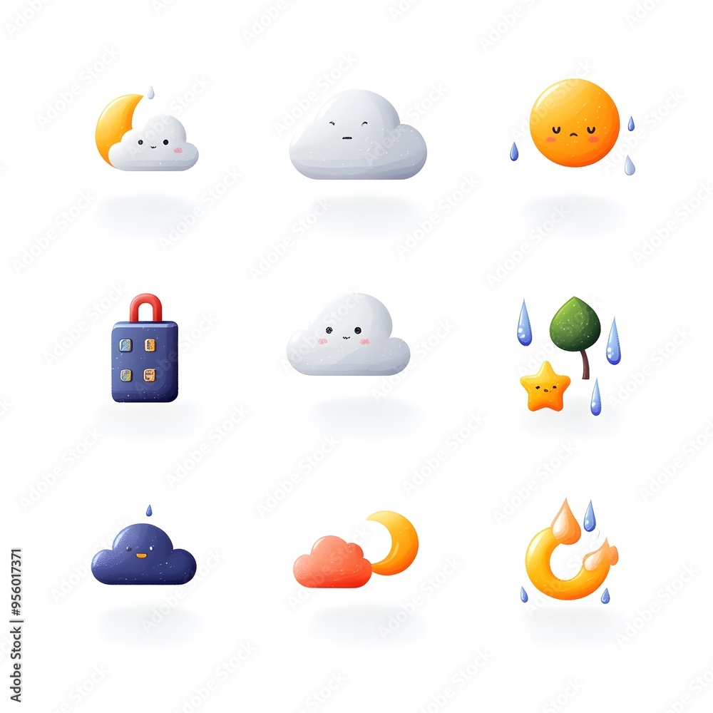 Poster flat gradient weather icon set of sunny rainy and cloudy symbols