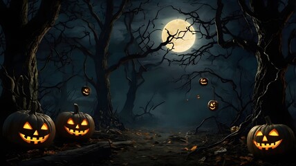 Fototapeta premium Spooky Halloween Night Forest. Generative AI