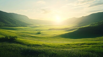 Obraz premium A picturesque valley bathed in sunlight