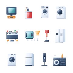 Gradient Icon Set of Essential Household Electronics