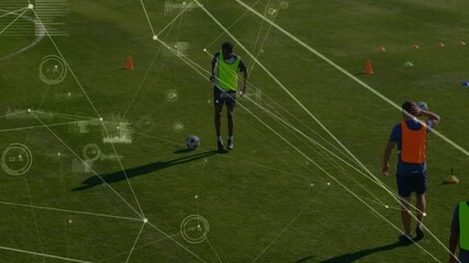 Soccer player on field with data processing animation over performance metrics - Powered by Adobe