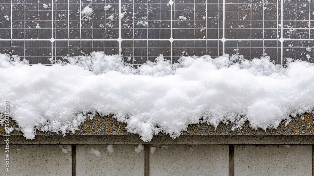 Poster a close-up of solar panels covered with a light layer of snow on a winter day showing the year-round