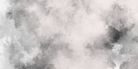 Abstract white and gray isolated cloud cumulus clouds. Gray aquarelle painted realistic fog or mist smoky textured canvas design. White and ash messy wall stucco texture background.