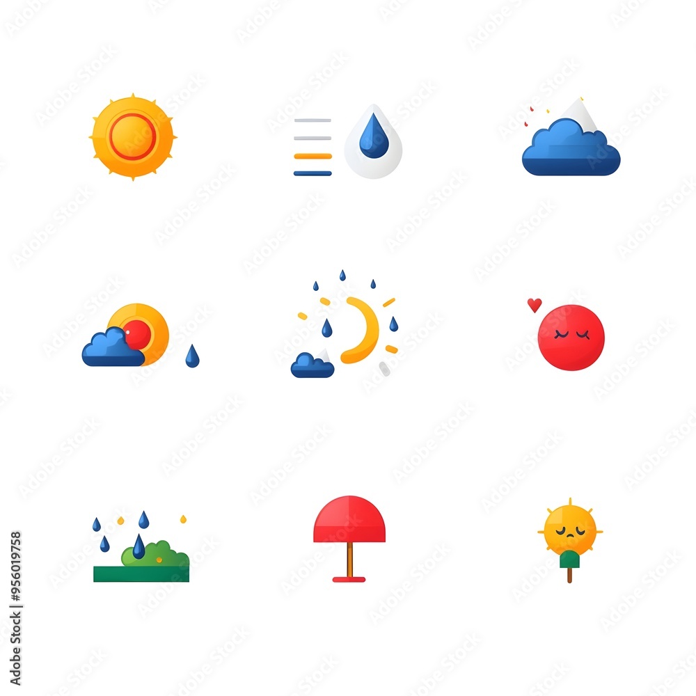 Aufkleber Minimalist Flat Gradient Weather Icon Set for Digital Interface Design