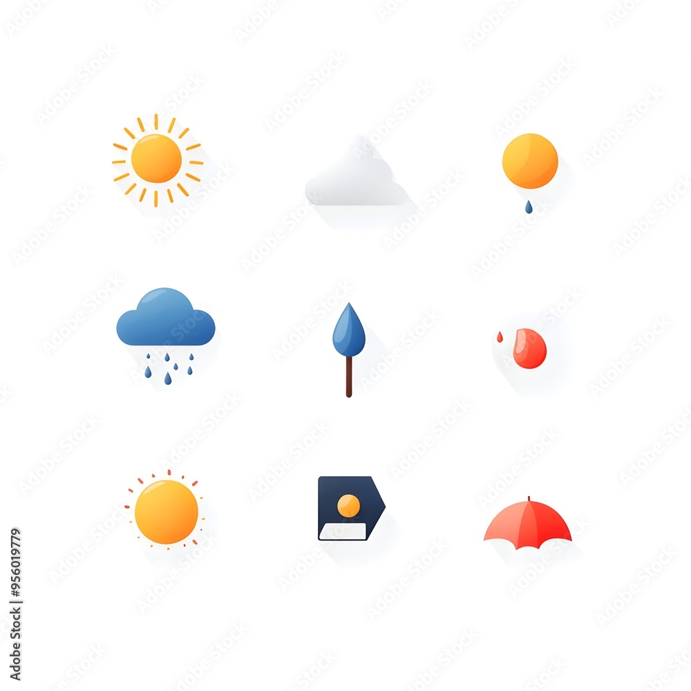 Aufkleber Minimalist Flat Gradient Weather Symbol Icon Set for Digital Interface Design