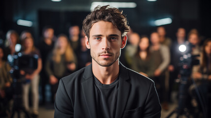 Fototapeta premium Actor in front on the camera in an audition, casting concept