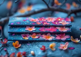 a step of stairs with flowers on them. 