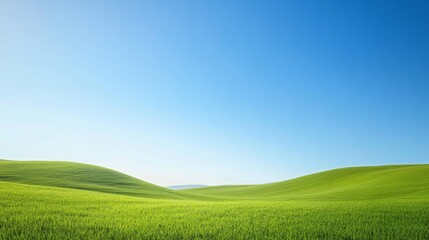 Fototapeta premium A scenic view of rolling green hills under a clear blue sky 