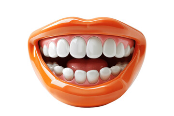 Naklejka premium A vibrant orange mouth showing a large smile with bright white teeth, perfect for cheerful and lively graphic designs.