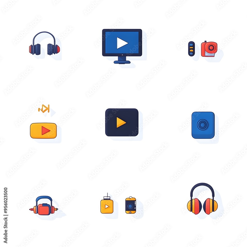 Poster sleek gradient icon set for streaming service platforms