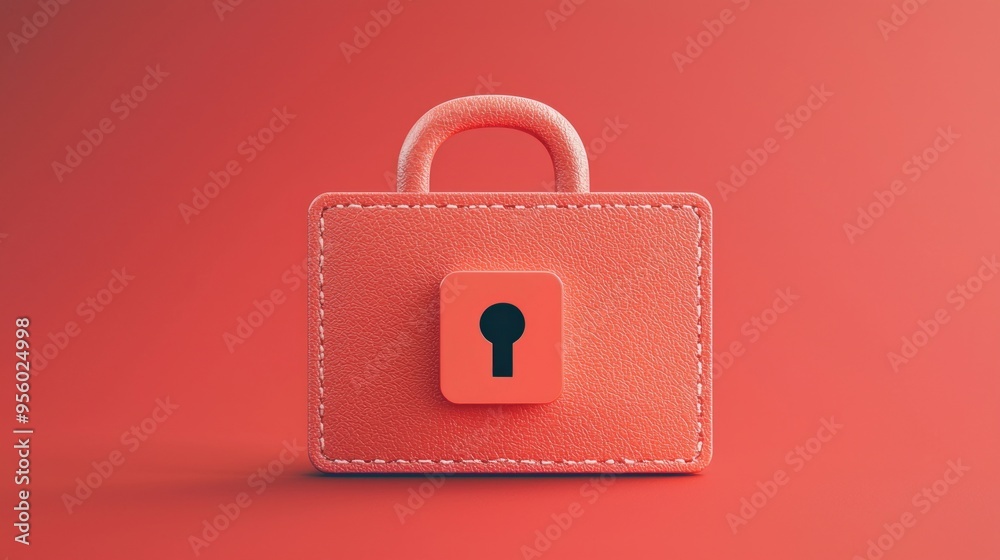 Poster Red Padlock 3D Render.