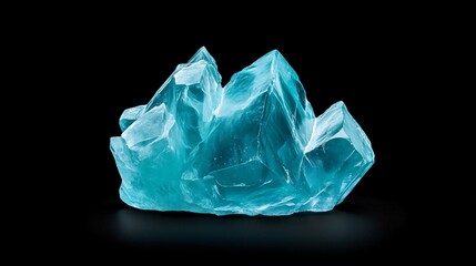 Obraz premium Beautiful blue crystalline formation against a dark background, showcasing sharp edges and luminous facets.