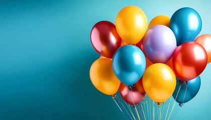 Bunch of bright balloons and space for text against color background