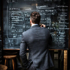 Businessman Looking at Chalkbo