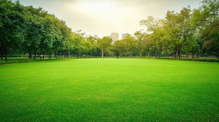 Obraz premium green grass field in public park