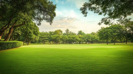 Fototapeta premium green grass field in public park