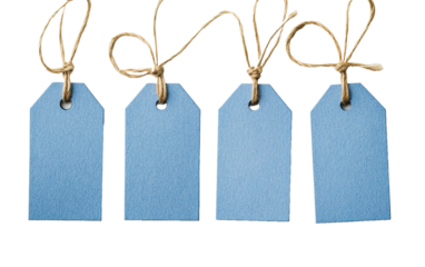 Set of blue craft paper tag with twine on transparent background, png	