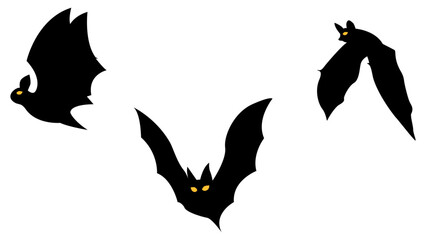 Bats Flying Silhouettes with Yellow Eyes 