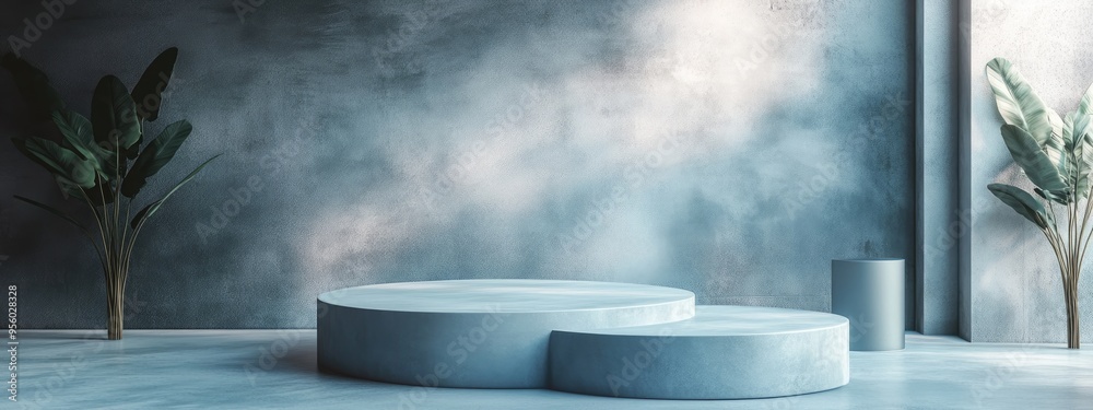 Poster 3d rendering of a minimal scene featuring a podium with an abstract background