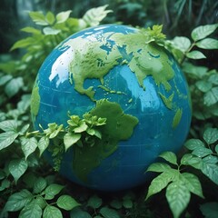 Planet Earth is surrounded by vegetation and nature