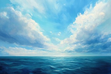 Obraz premium Oil painting depicting a seascape with vibrant blue sky and ocean view