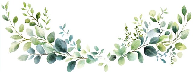 Watercolor wreath featuring hand painted eucalyptus leaves and botanical greenery Circular frame for wedding invitations