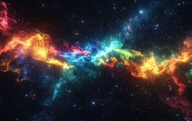 Fototapeta premium 8K illustration of a nebula in black green blue and red space created with 3D cartoon rendering