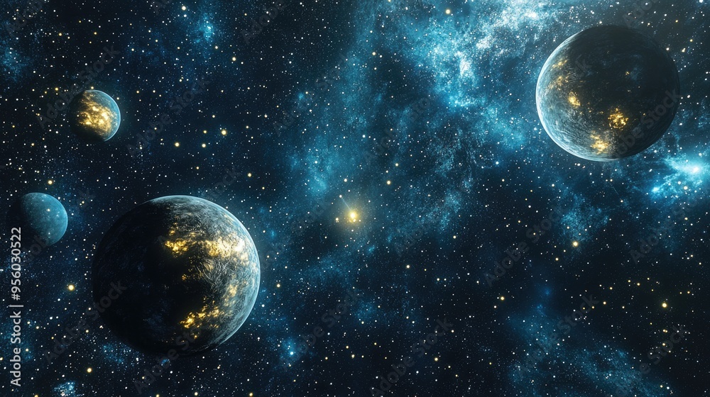 Poster deep space science fiction cosmos in a 3d cartoon style rendering