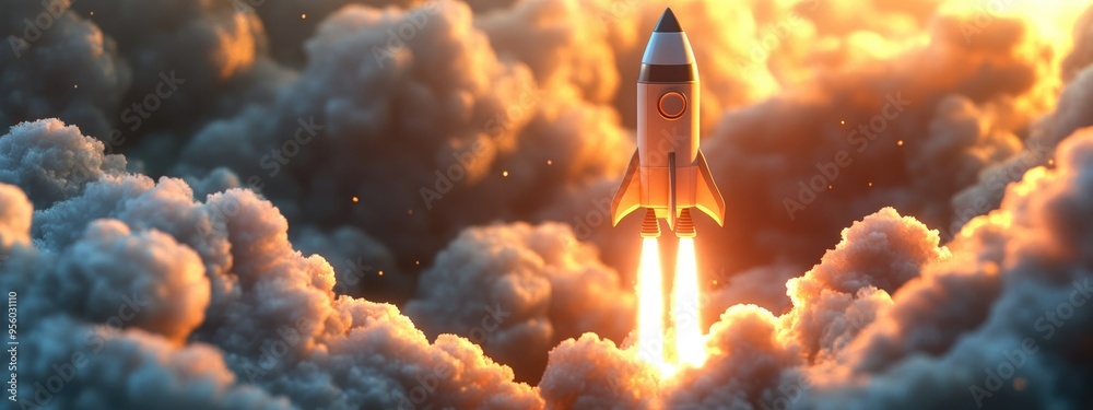 Aufkleber 3d cartoon depiction of a rocket launch with smoke as it ascends into space the spaceship initiates 